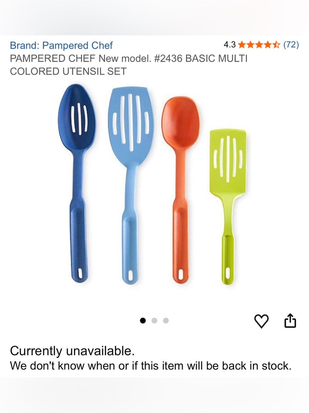 Pampered Chef 2436 Basic Multi Colored Utensil Set